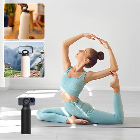 gourde-isotherme-support-telephone- pratiquer le yoga avec votre téléphone fixer sur votre gourde