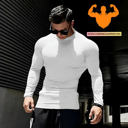 T-shirt manches longues pour homme conçu pour le sport, en tissu respirant et ajusté. www.corpsdechampion.com 