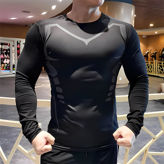 T-shirt manches longues pour homme conçu pour le sport, en tissu respirant et ajusté.